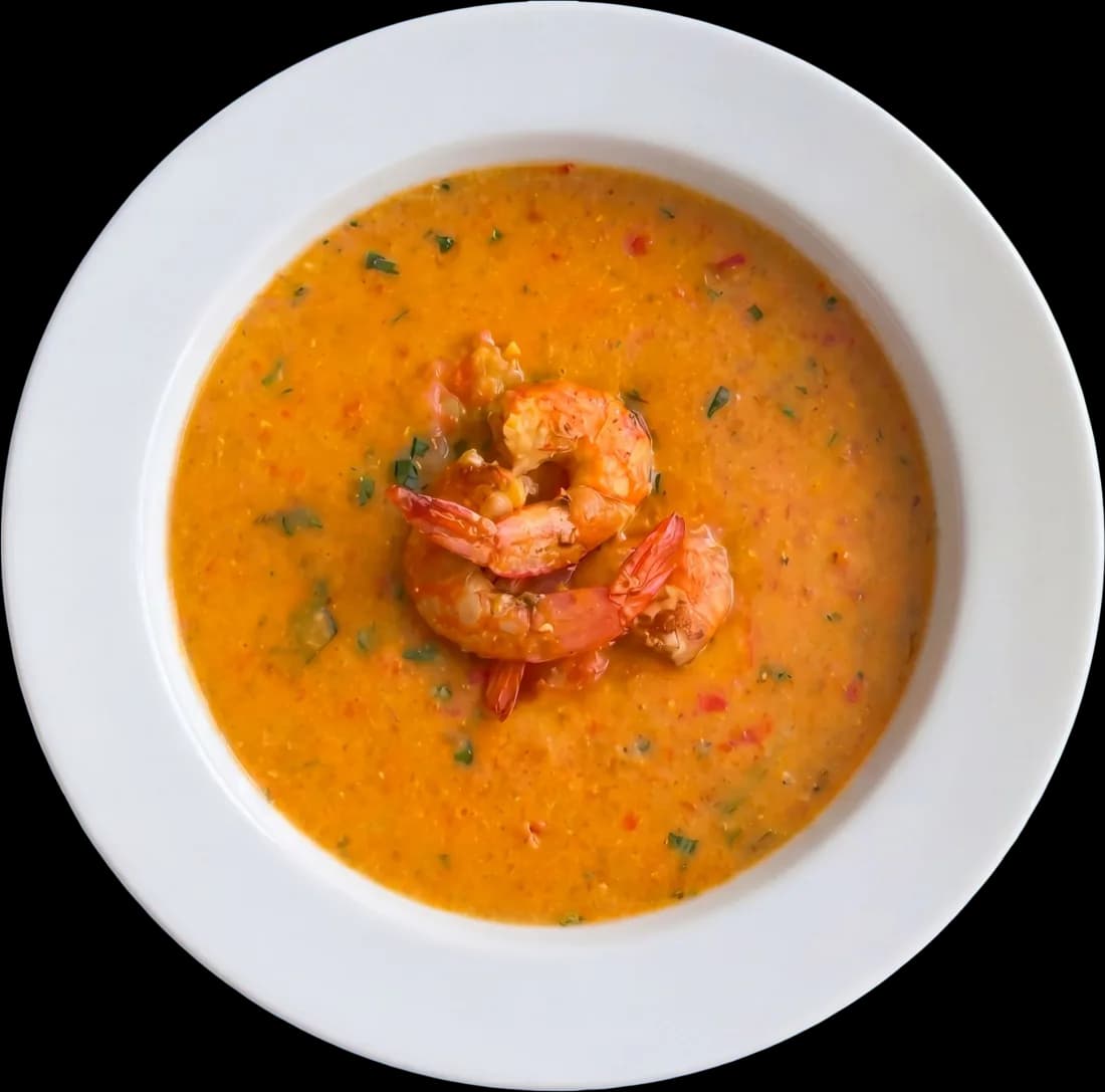 Steaming bowl of shrimp bobó served with coconut rice